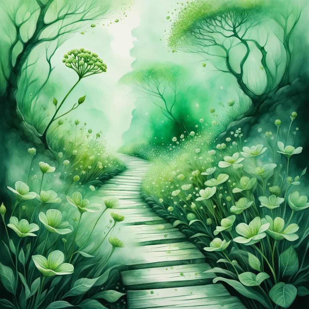 Green Flowers in Summer: Soft Pencil Art