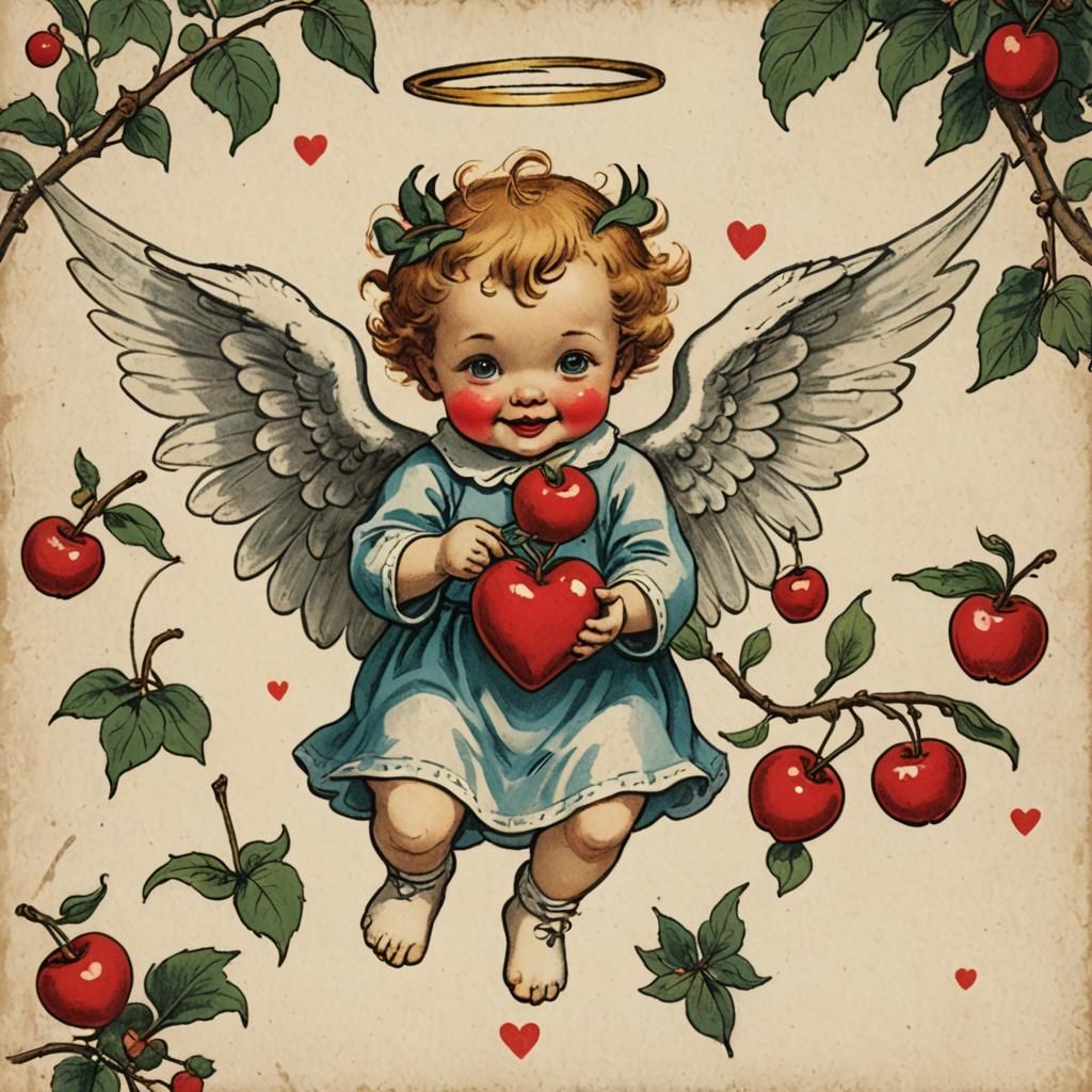 Vintage Valentine's Day Devil Cherub Card