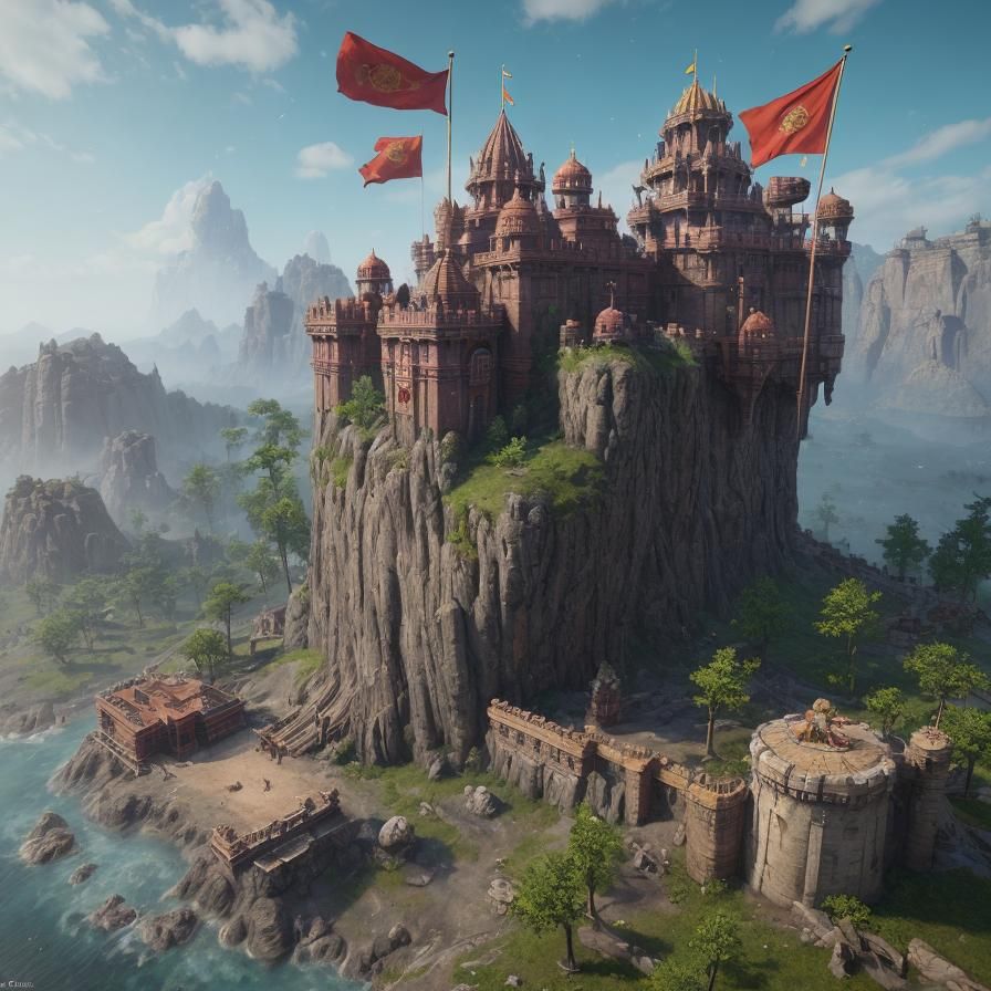 Red Flag on Castle with Text, 3D Render