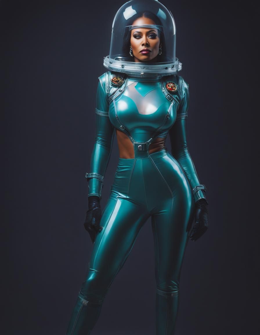 Retro Sci-Fi Portrait: Woman in Transparent Spacesuit