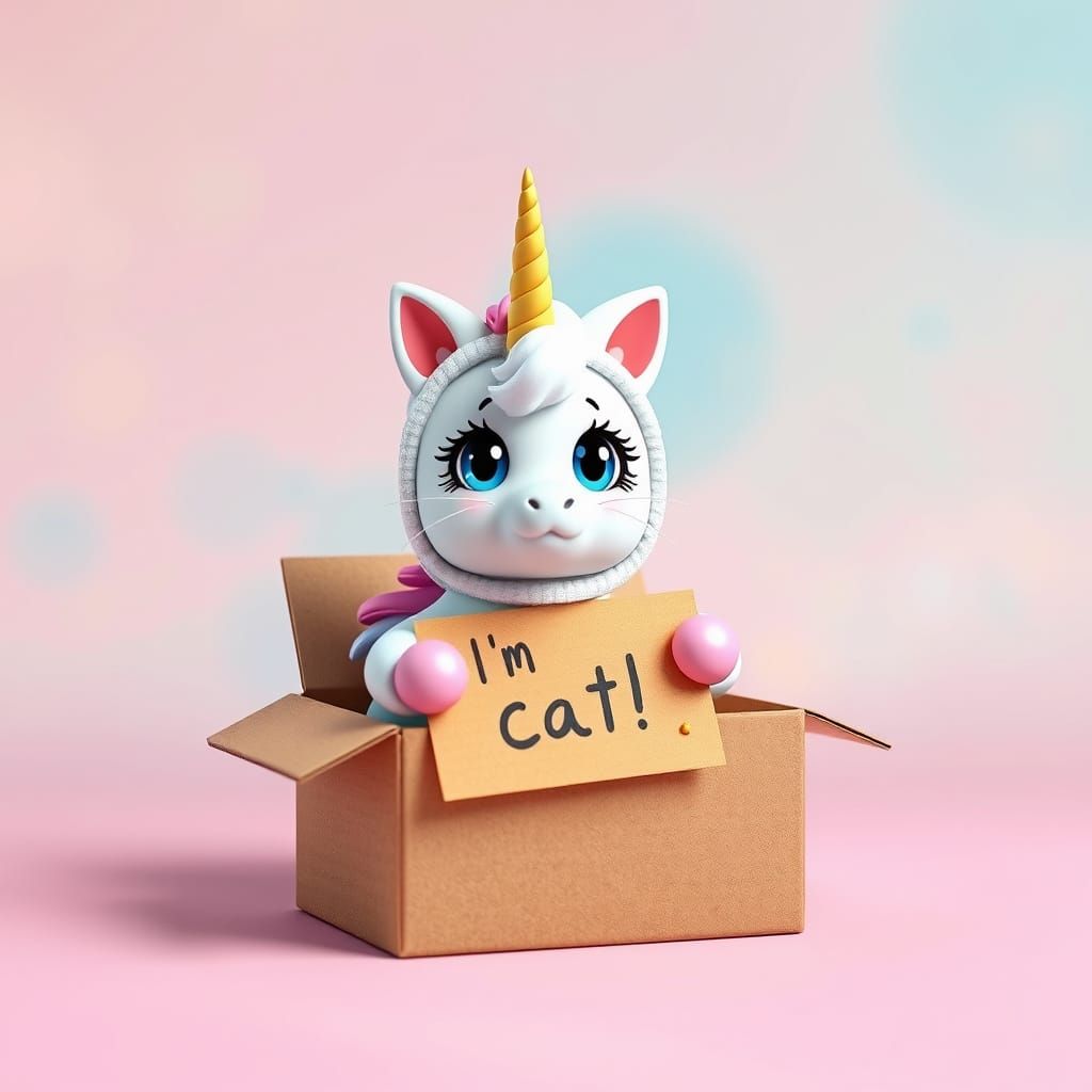 Unicorn Kitten in Box: 3D Anime Art