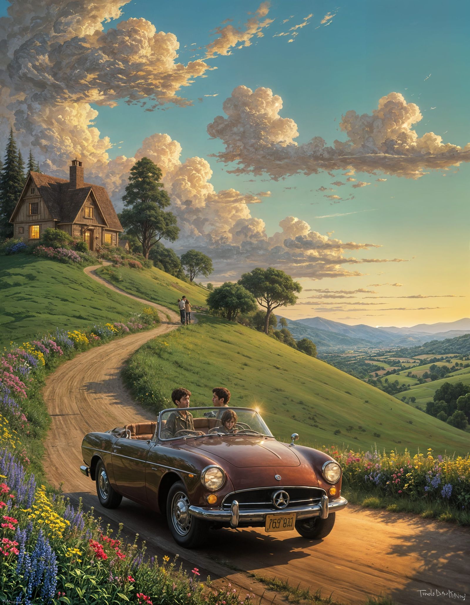 Picturesque Family Road Trip: An Oil Painting