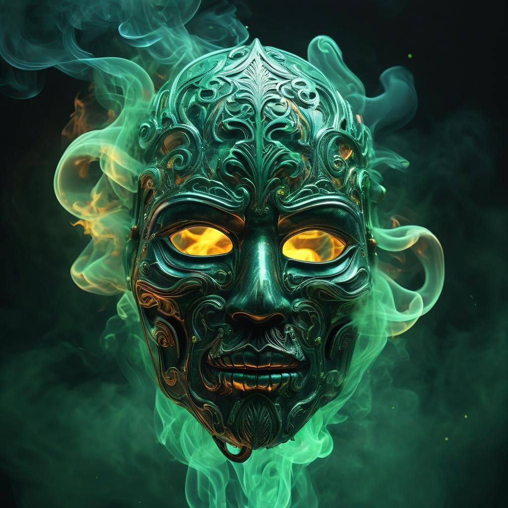 Smoky Mask in Nebula Space: 3D Cell-Shaded Art