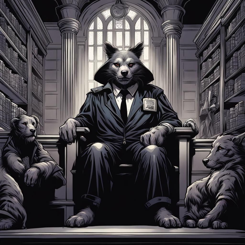 Animal Judge in Dark Comic Book Art Style