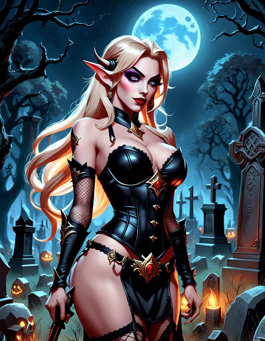 Blood Elf in Graveyard With Severed Head