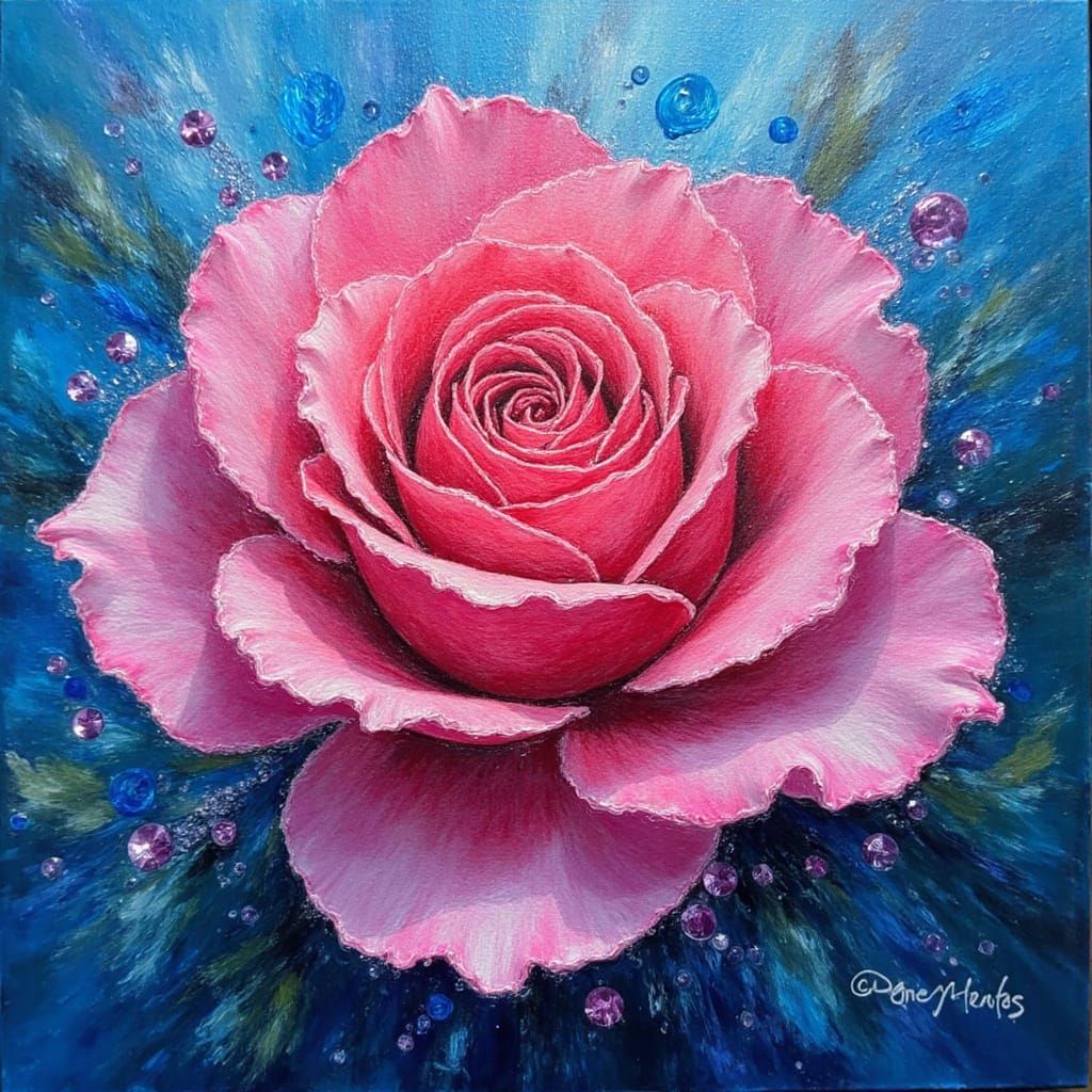 Sparkling Blue Rose in Neo-Impressionist Style