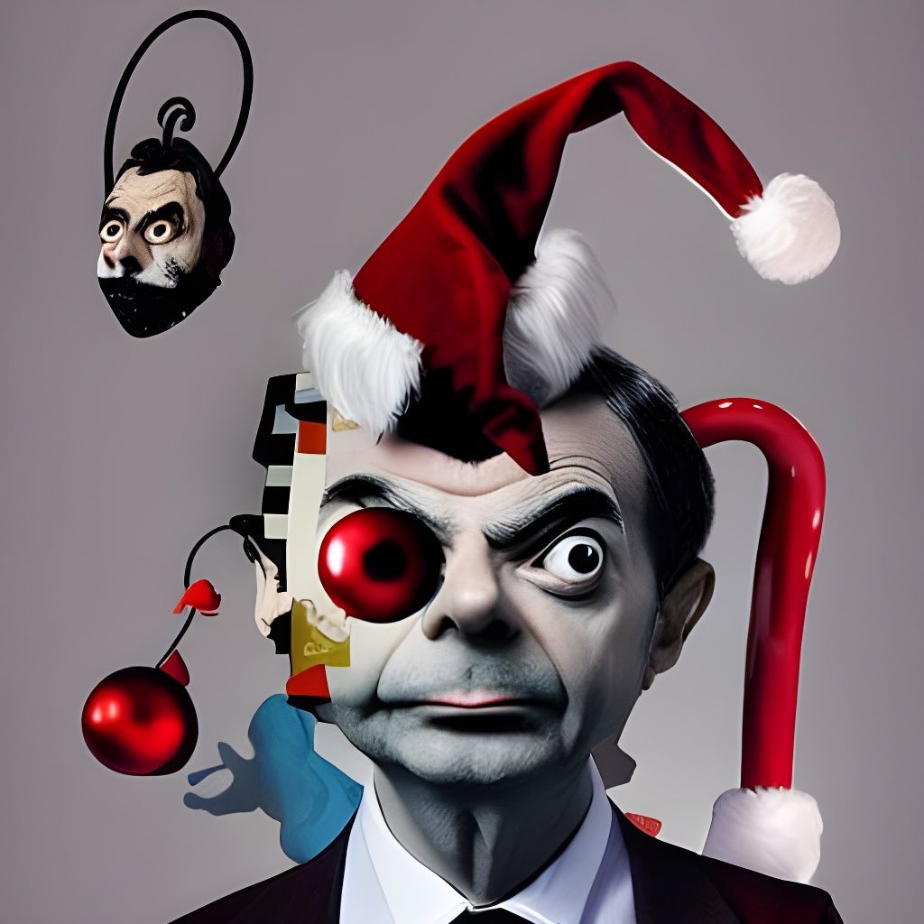 Scary Mr. Bean Santa Claus Hybrid, Surreal Art
