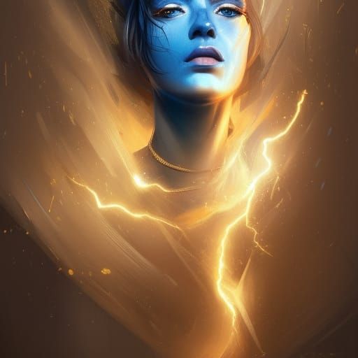 Striking Gold and Black Lion Portrait with Lightning