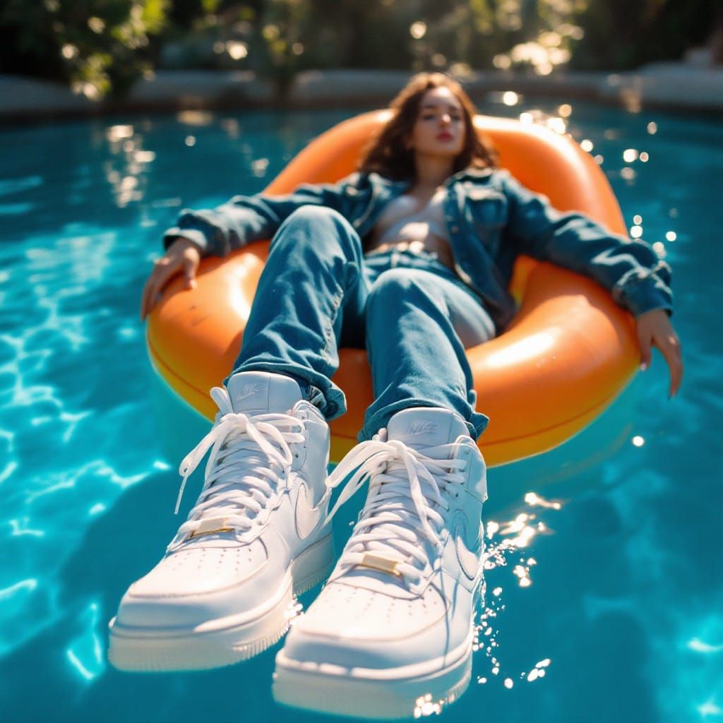 Serene Woman on Pool Float in Azure Waters