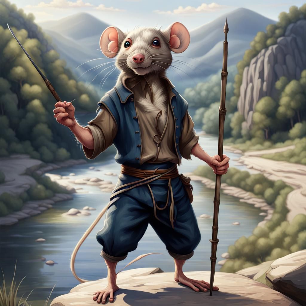 Hyper-Realistic Anthropomorphic Rat Warrior with Spear