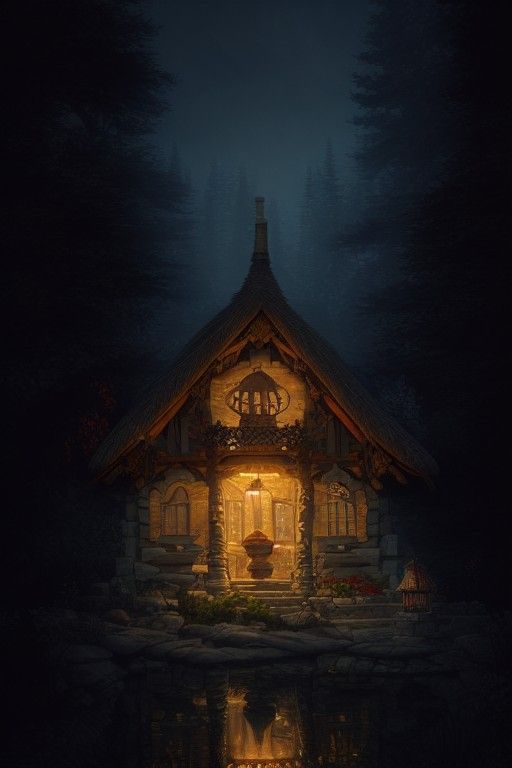 Detailed Medieval Cottage in Valley, Digital Illustration