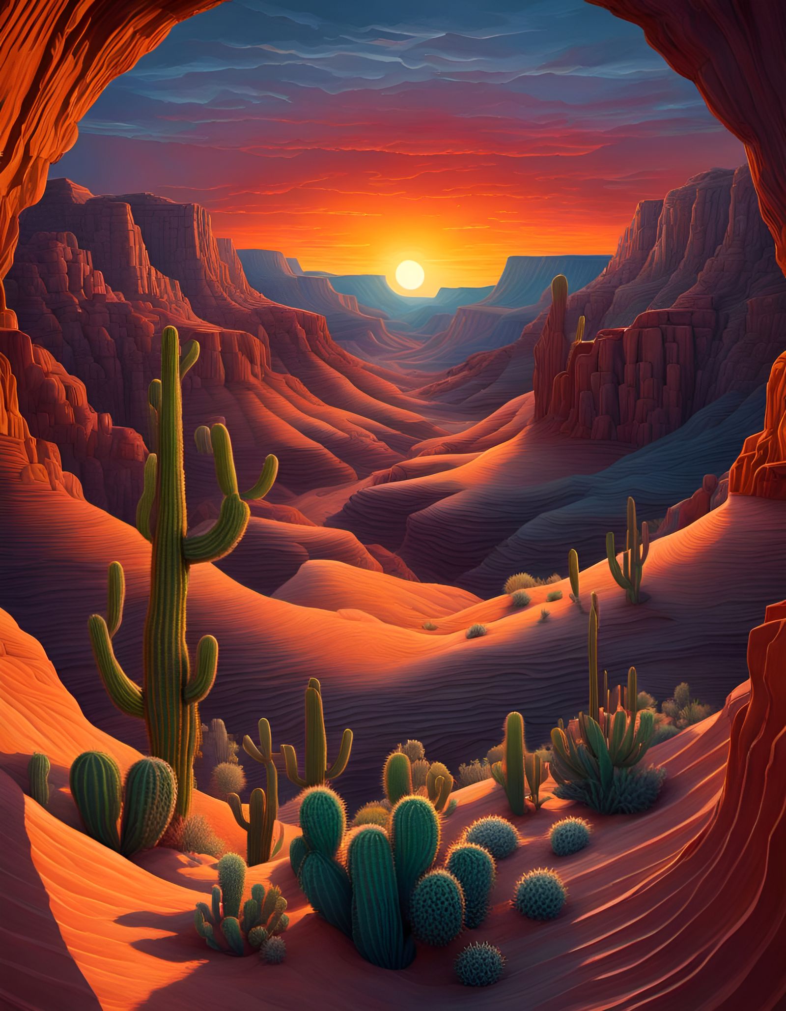 Surreal Desert Canyon Optical Illusion in Hyperrealism