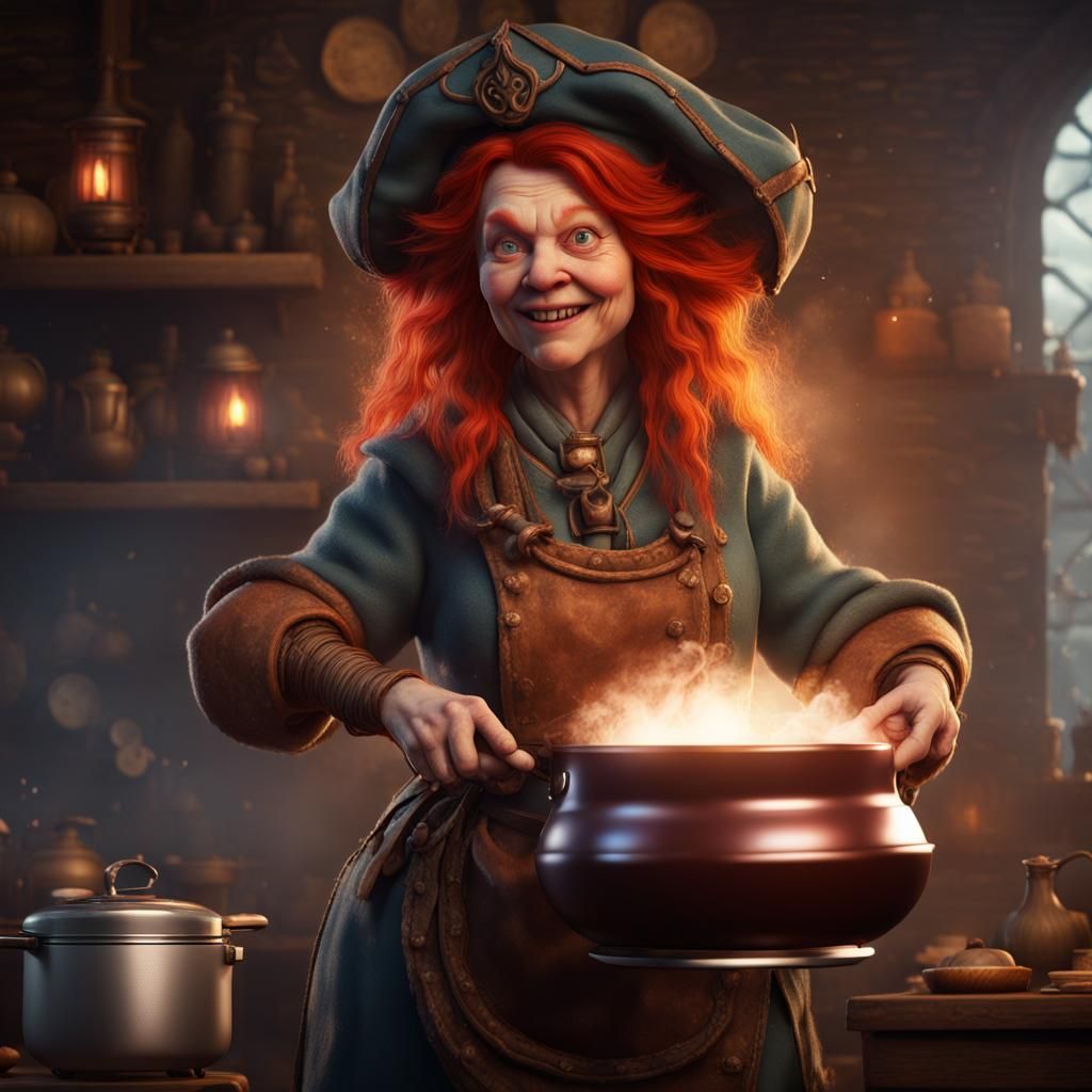 Smiling Dwarf Wizard Chef with Magical Rice Cooker