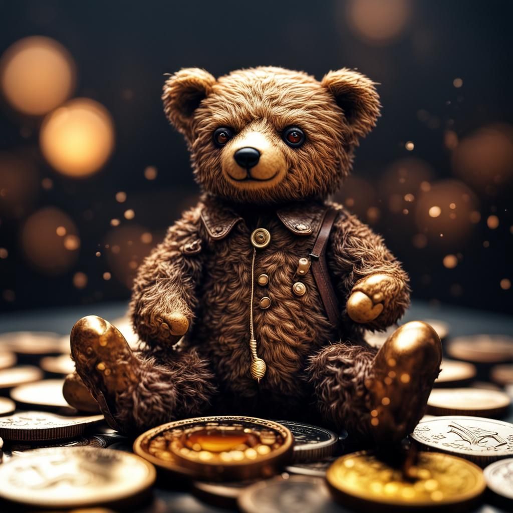 Teddy Bear on Coin in Hyperrealistic Style