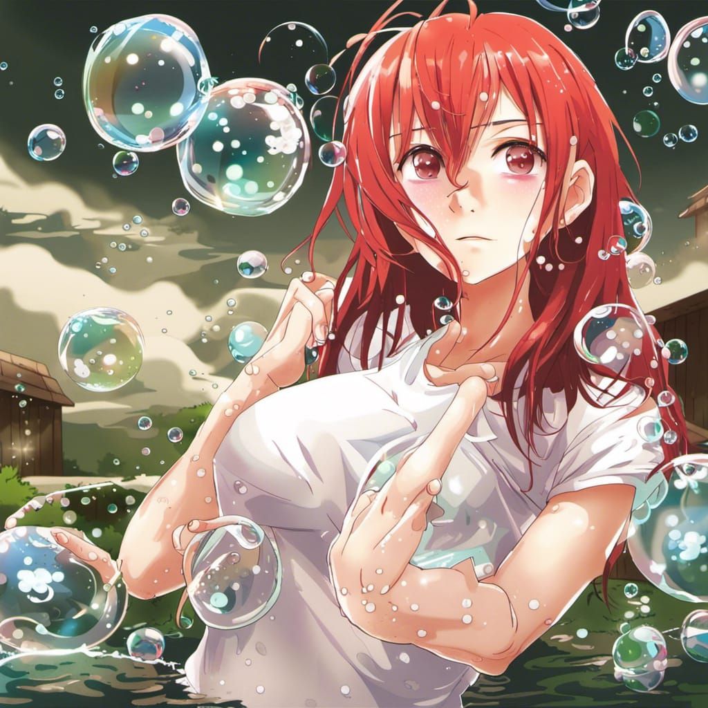 Anime-Style Redhead with Bubbles