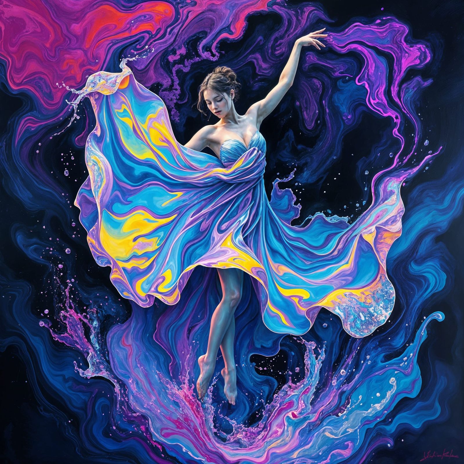Ultraviolet Liquid Dancer in Expressionist Style
