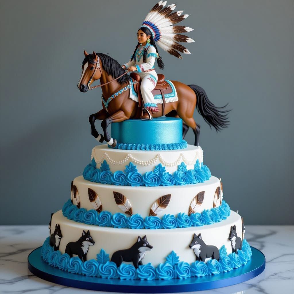 Native American Girl Riding Horse Cake Design
