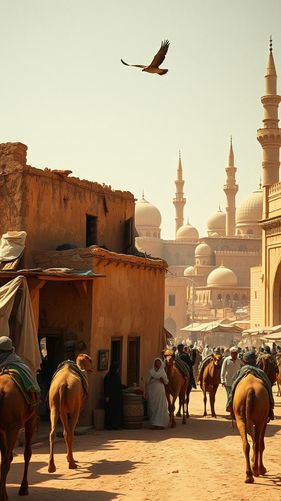 Ancient Mecca Market Scene in Golden Light