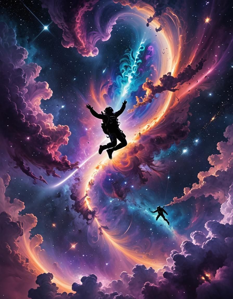 Night Sky Skydiving Fantasy in Digital Painting Style