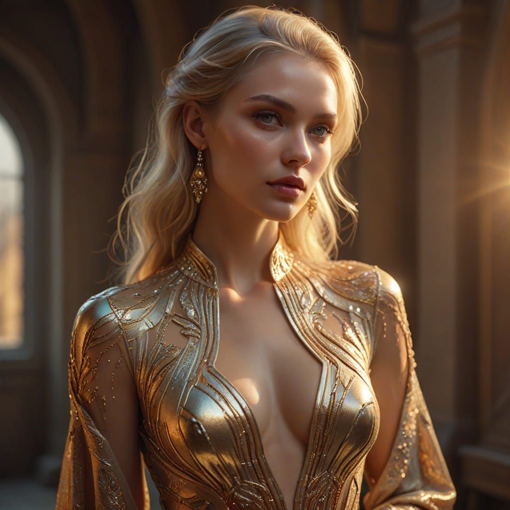 Ukrainian Supermodel in Leather, Realistic Digital Painting