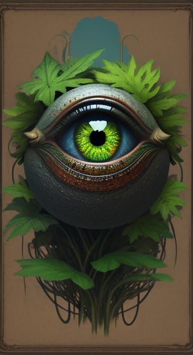 Enchanted Eyeball Plant in Dreamlike Landscape