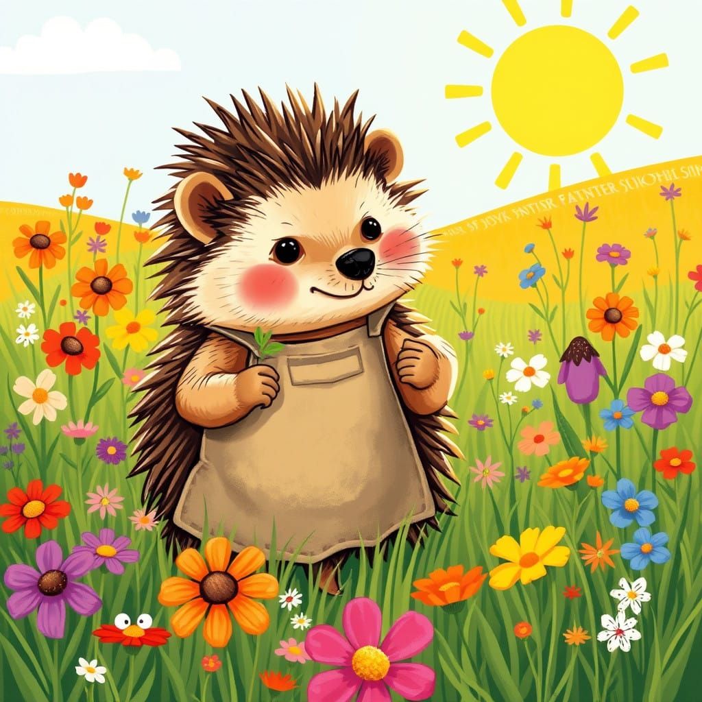 Whimsical Hedgehog in a Vibrant Meadow