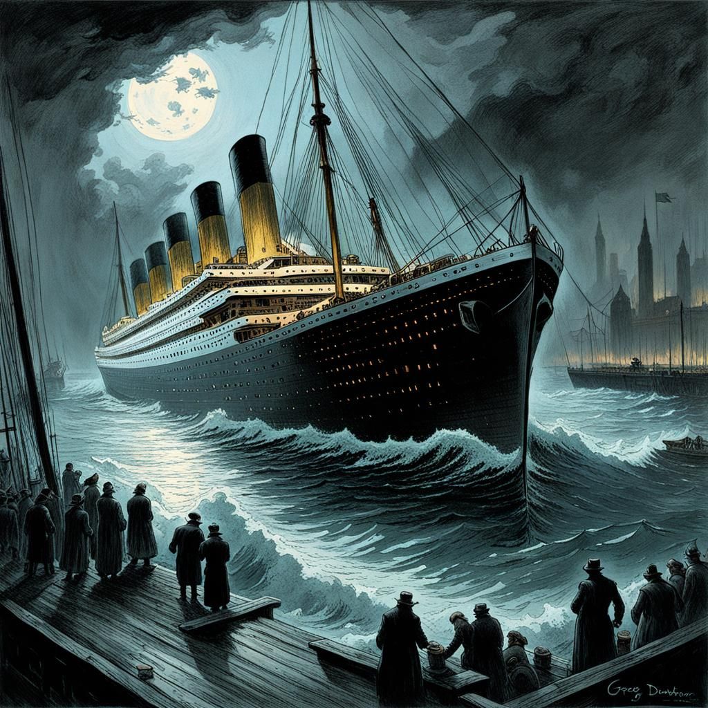 Ghostly Titanic Docks in New York: Horror Art