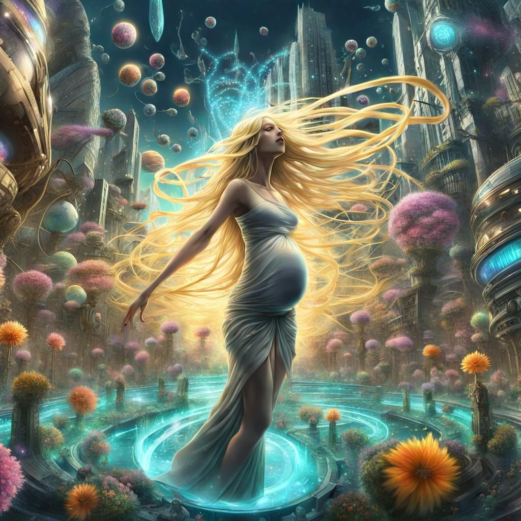 Pregnant Alien Goddess Dancing in Cybernetic Wonderland