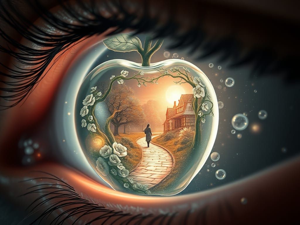 Crystal Apple Eye with Village Scene