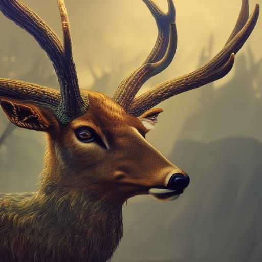 Skull-Headed Deer in Detailed Matte Painting