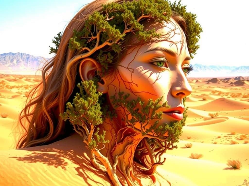 Surreal Desert Landscape Forms Woman's Face in Oil Painting ...
