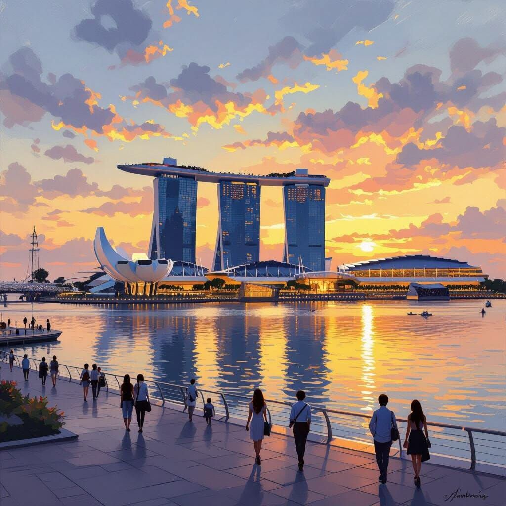 Marina Bay Sands at Dusk: Impressionist Golden Light