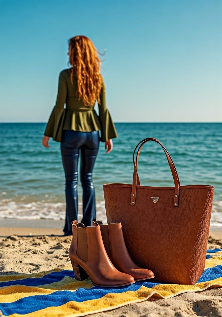 Peaceful Beach Scene with Woman in Ocean