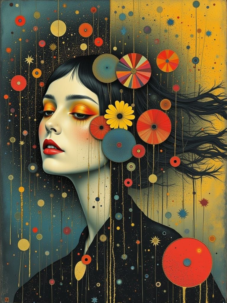 Gothic Abstract Floral Dreamscape in Watercolor Style