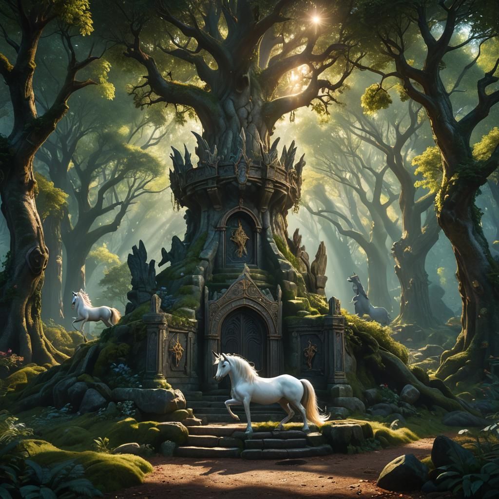 Unicorns Meeting in Enchanted Forest Concept Art