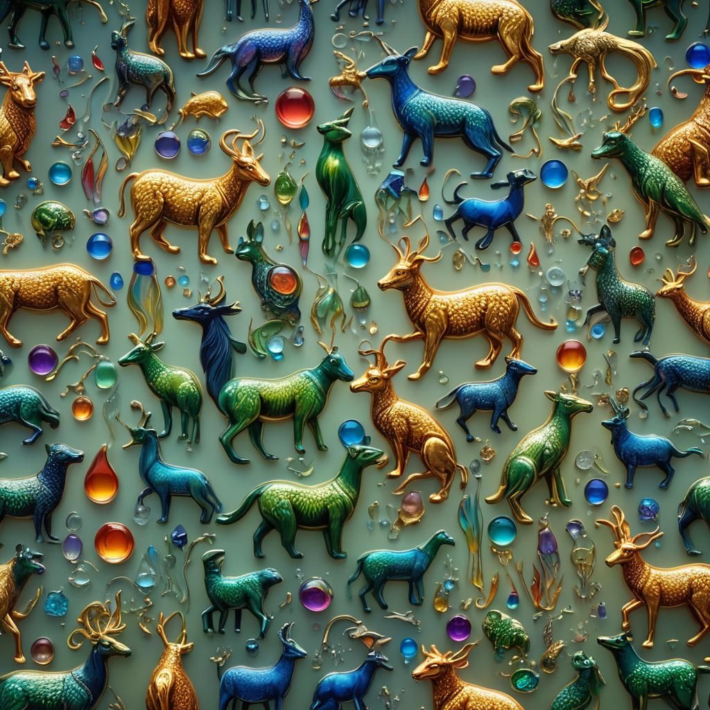 Enameled Glass Animals in Art Nouveau Style