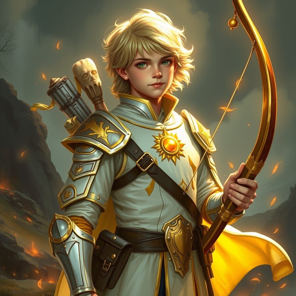Sunlit Archer in Dark Fantasy Landscape