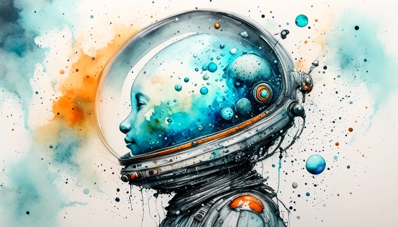 Surreal Spaceship Head Planet Double Exposure Splash Art