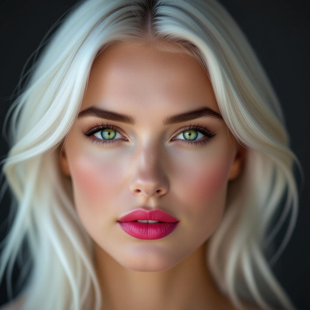 Monochrome Portrait of Woman with Vivid Pink Lips