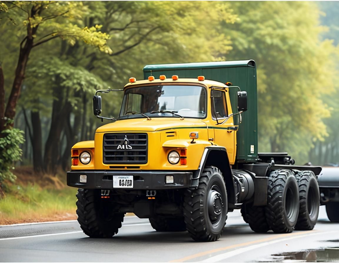 Classic Mitsubishi Fuso Tractor Truck on the Road