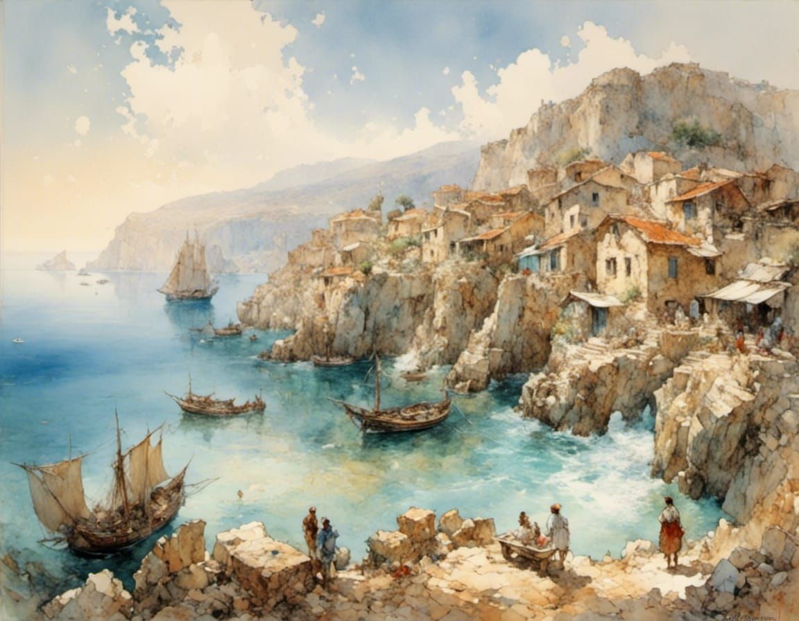 Greek Coastal Bay with Villages