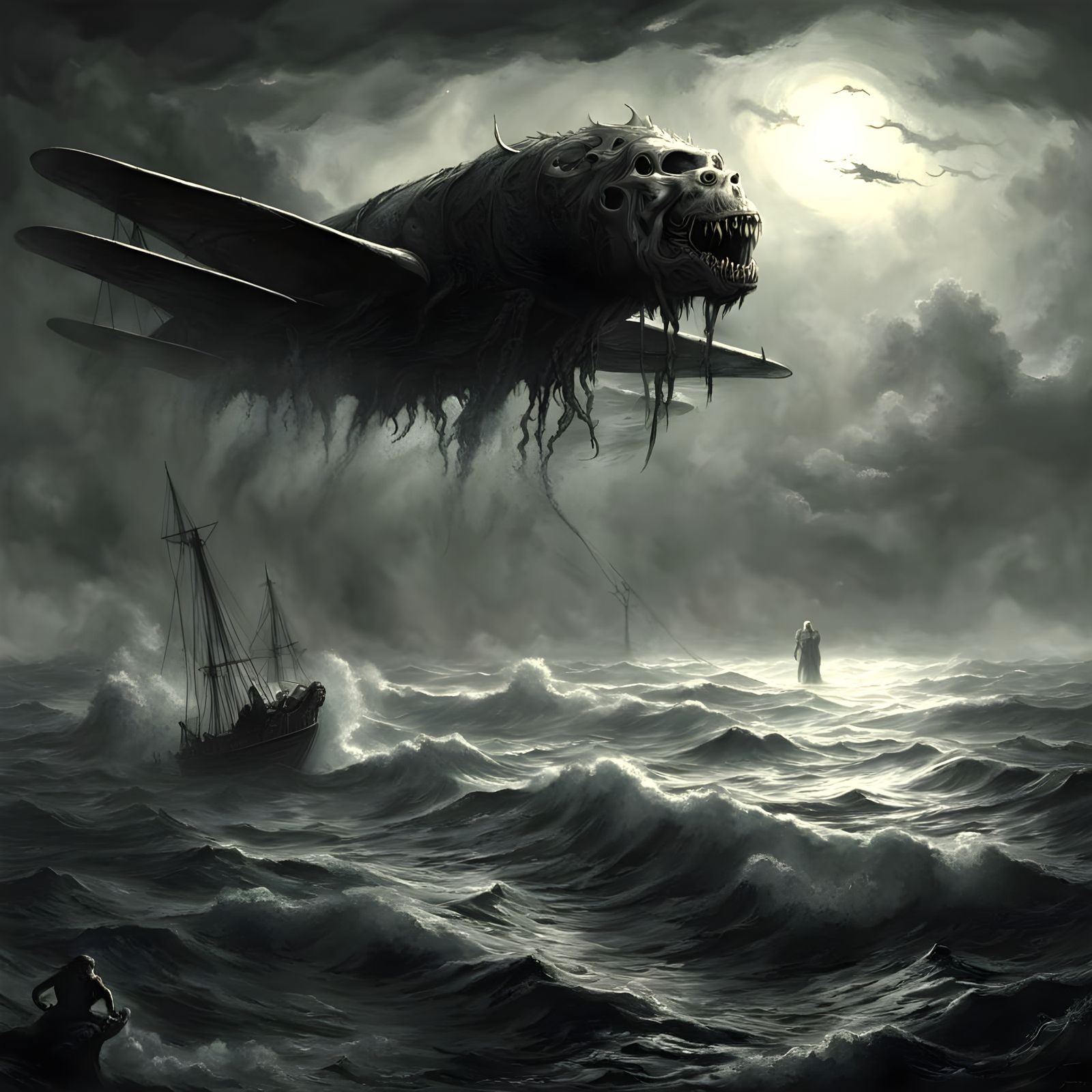 Eerie Sea Horror Aircraft in Dark Waters
