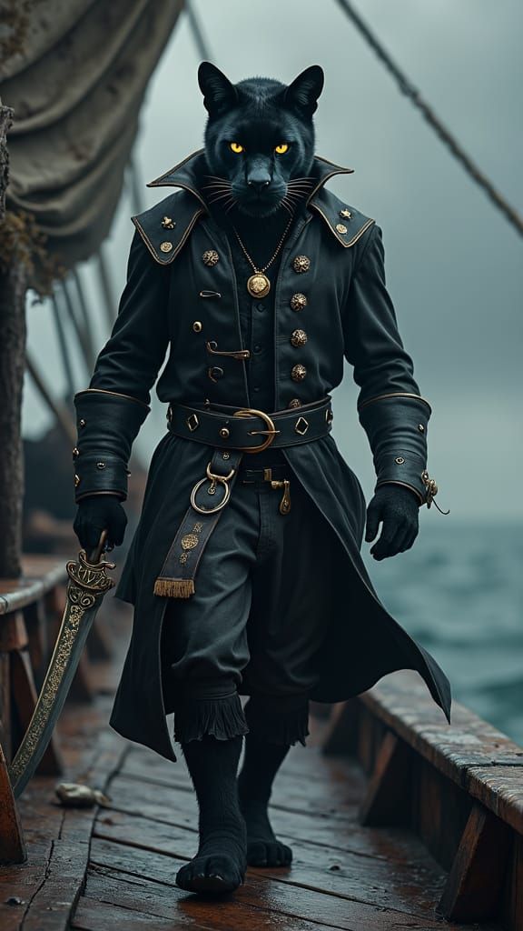 Black Panther Pirate Captain on Ship Deck