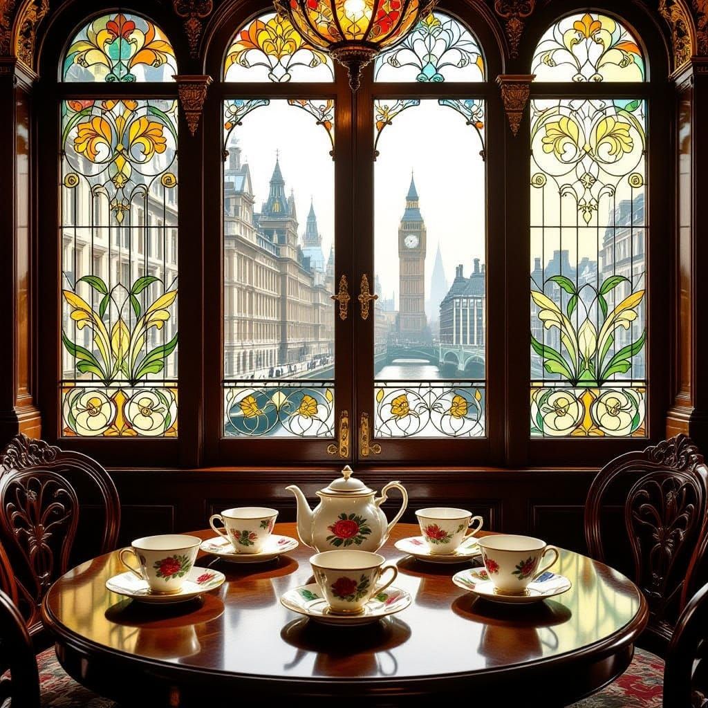 Art Nouveau London Tea Rooms in Golden Glow