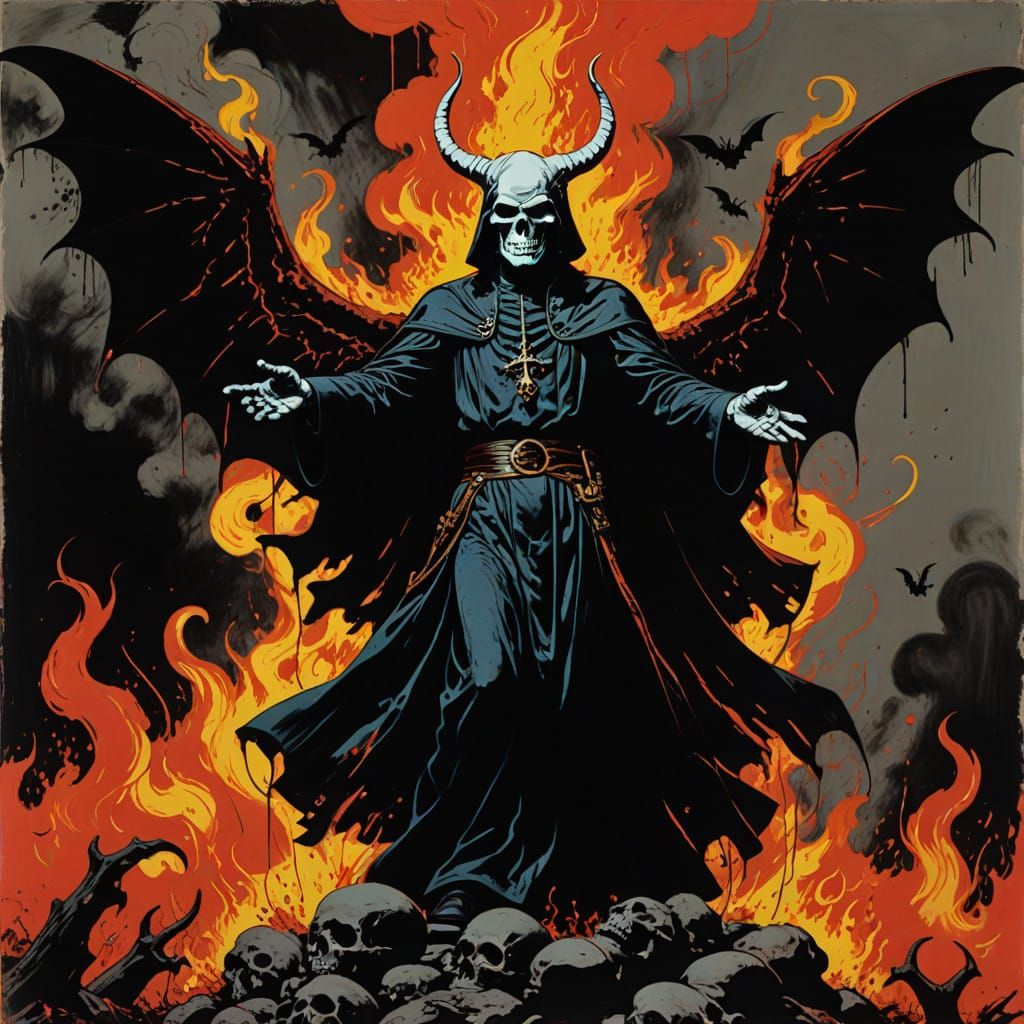 Medieval Lich Ritual with Bats and Skulls