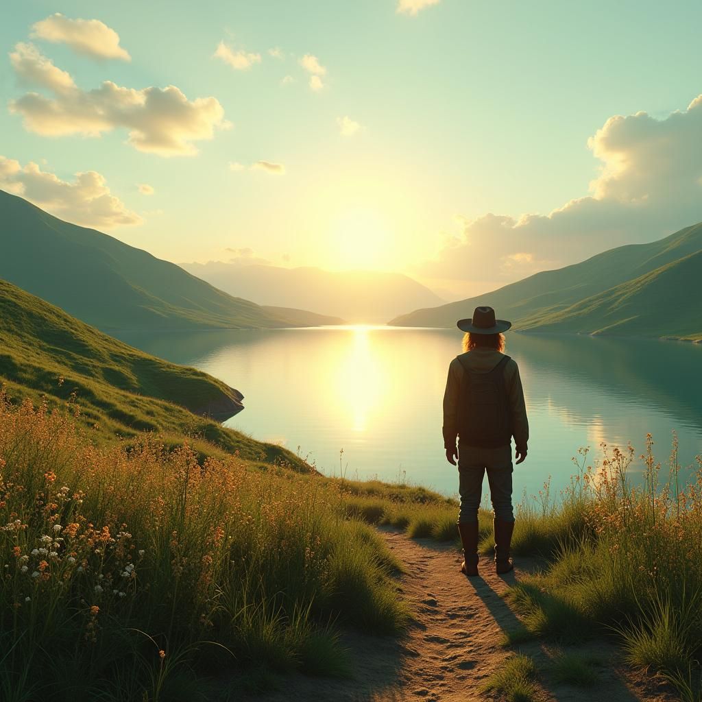 Traveler at Sunset: A Hyper-Realistic Digital Painting