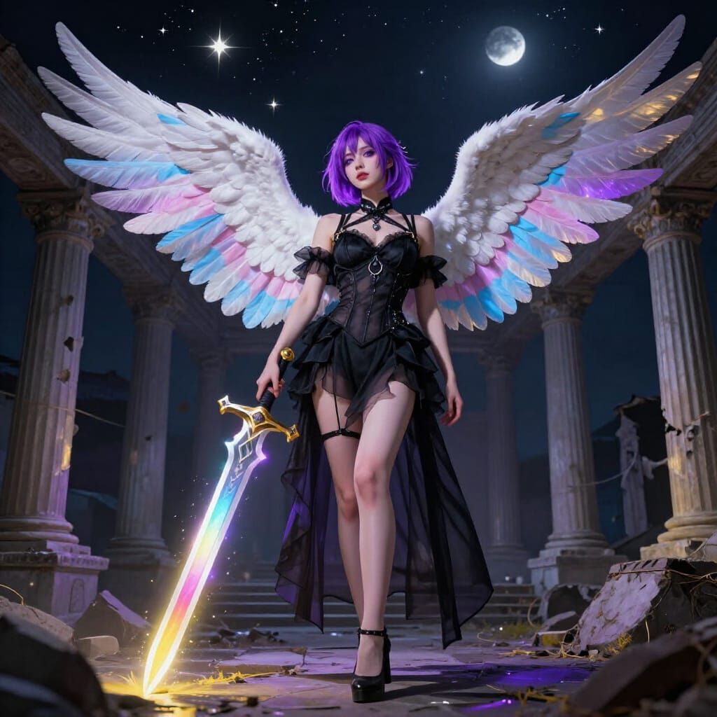 Angel with Transgender Wings in Ruined Temple