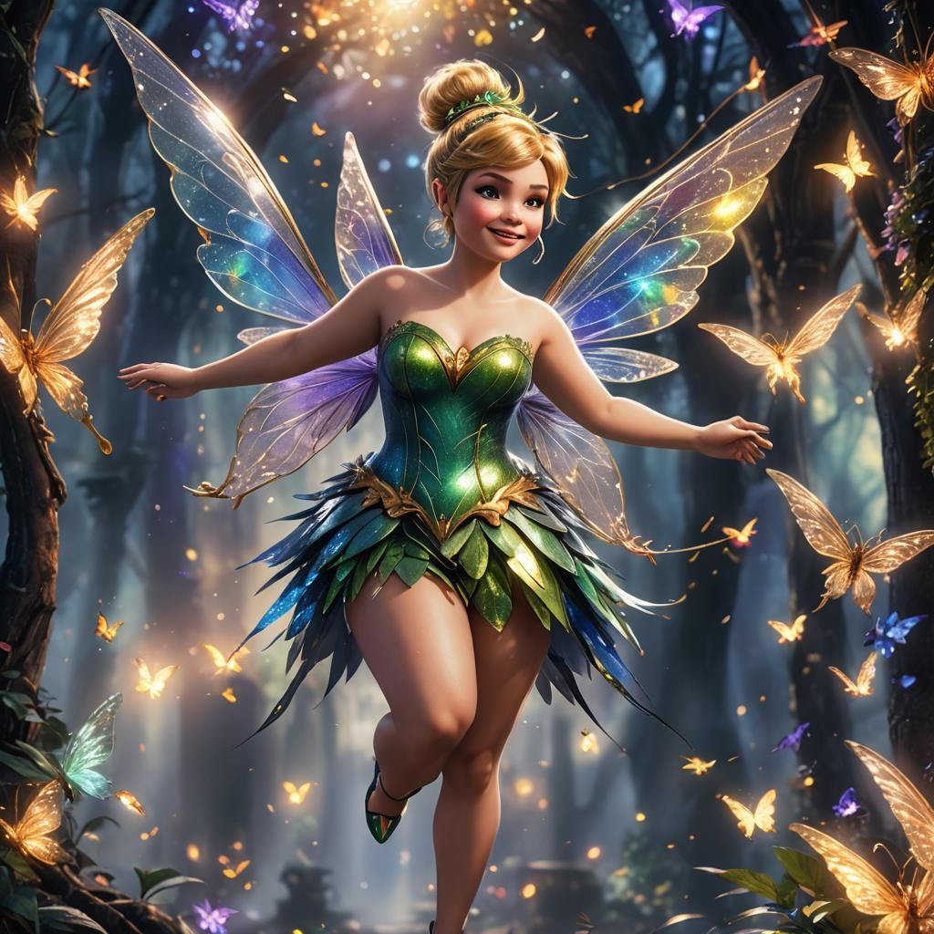 Vintage Tinkerbell with Iridescent Wings in Watercolor Sketc...