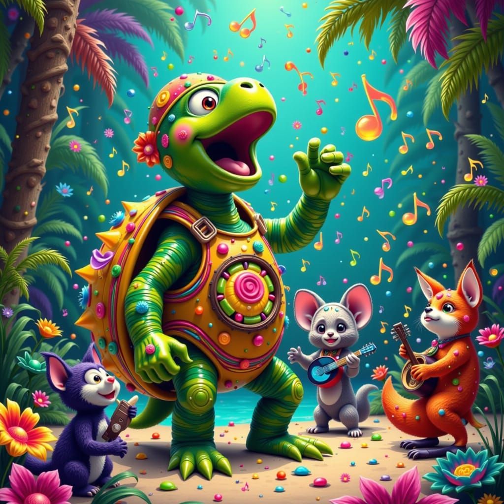 Musical Turtle Concert in Brazil, Whimsical Art