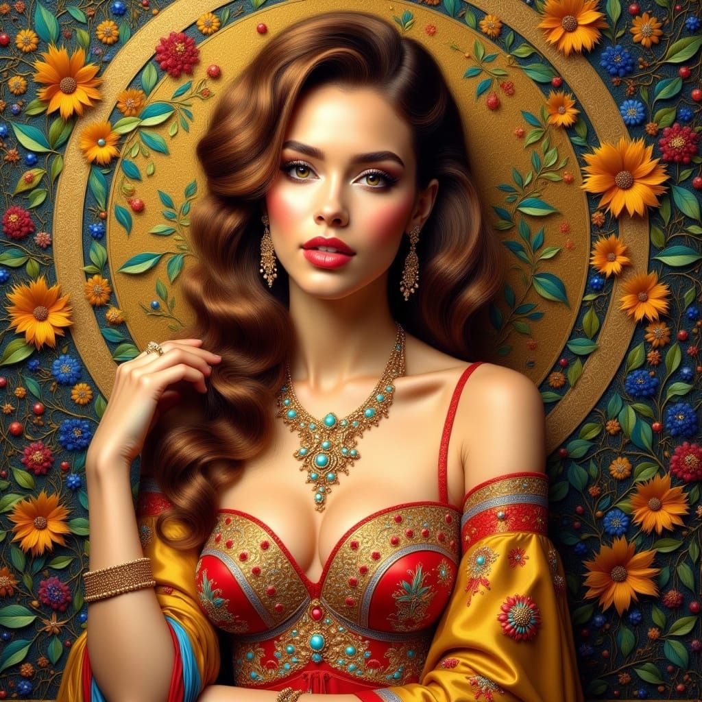 Elegant Woman in Vibrant Jewel-Toned Opulence